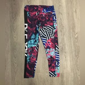 Reebok, Print Leggings, Blue and Pink Floral